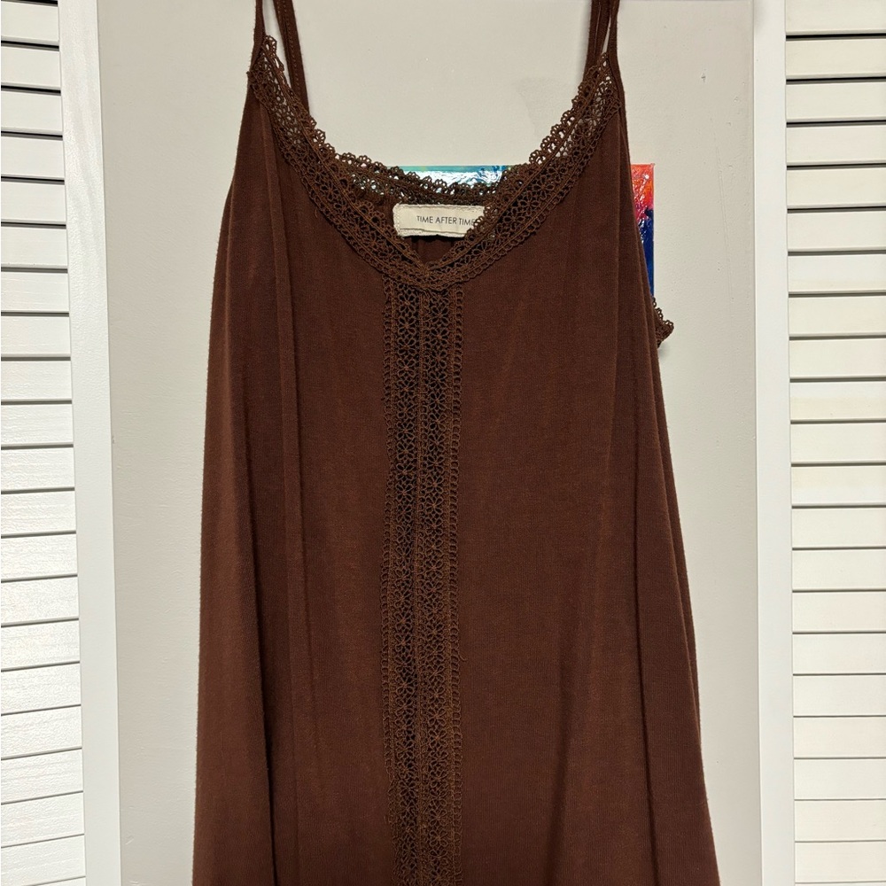 Chocolate Brown Sleeveless Camisole with Lace Detail